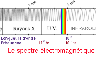 spectrum of visible light ranging from the infrared to ultraviolet