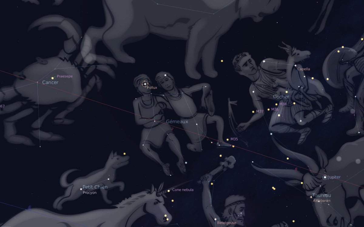 Children's march sky, Gemini constellation