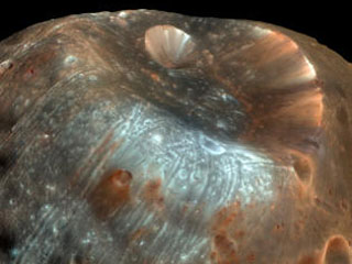 cratera sticney na Fobos, lua de Marte 