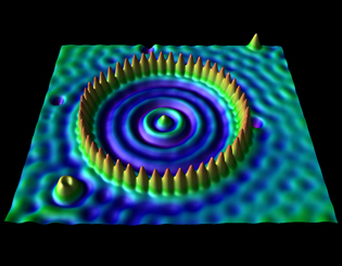 Átomos de ferro vistos por um microscópio de corrente de tunelamento
