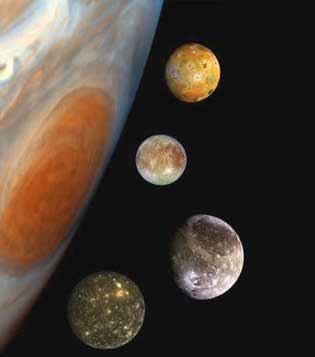 Los cuatro satélites galileanos de Júpiter