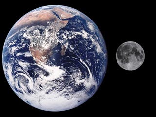 Size comparison between Earth and the Moon