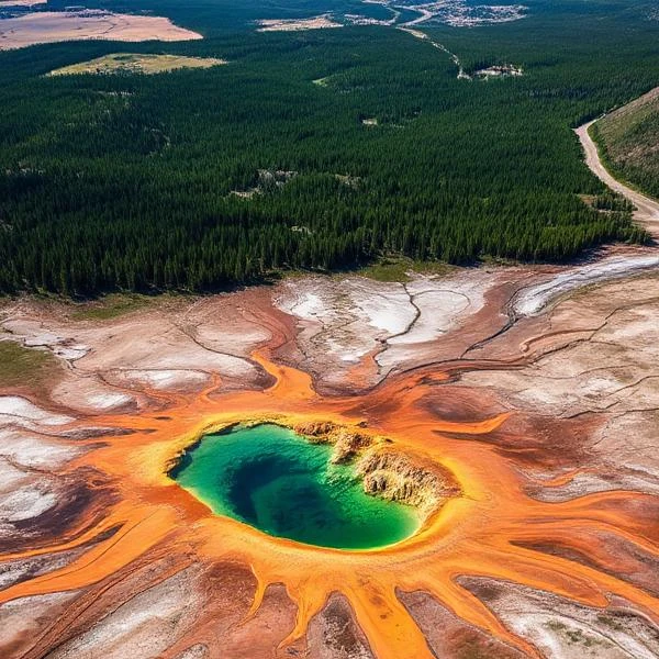 Vue aérienne de la caldeira de Yellowstone