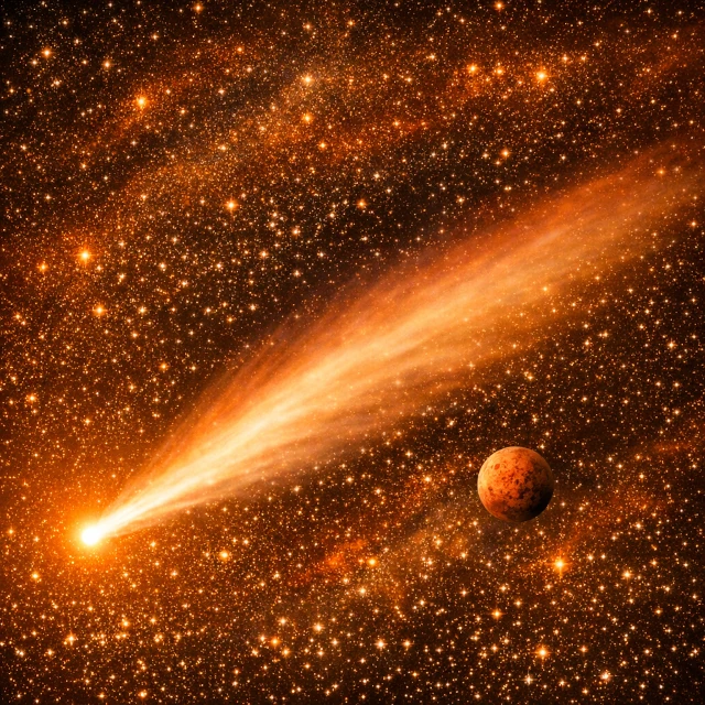 Cometa interestelar cruzando el sistema solar a gran velocidad hiperbólica