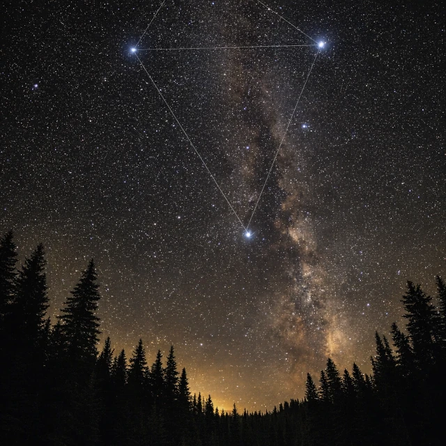 Panorama du ciel étoilé vu depuis l'Amérique du Nord, avec la Voie lactée visible en été au-dessus d'un paysage de l'Ouest américain