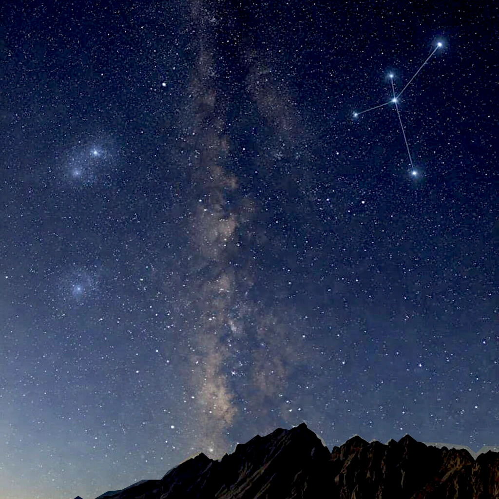 Panorama du ciel étoilé vu depuis l'Amérique du Sud, avec la Voie lactée et la Croix du Sud