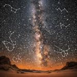 Die Karte des Nachthimmels in subtropischen Wüsten: Sternbilder und Himmelsobjekte nach Jahreszeiten