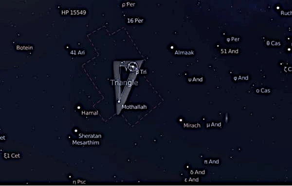 Mapa das constelações de verão com o Triângulo de Verão formado por Vega, Deneb e Altair