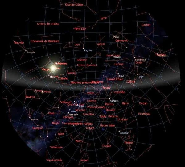 Carte des 88 constellations de la sphère céleste