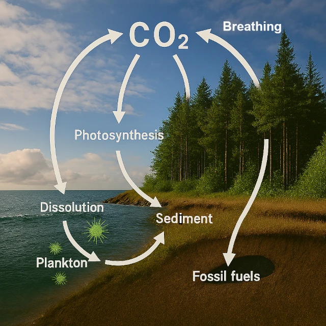 Fluxo de carbono entre a atmosfera, o oceano, a biosfera terrestre e os reservatórios geológicos