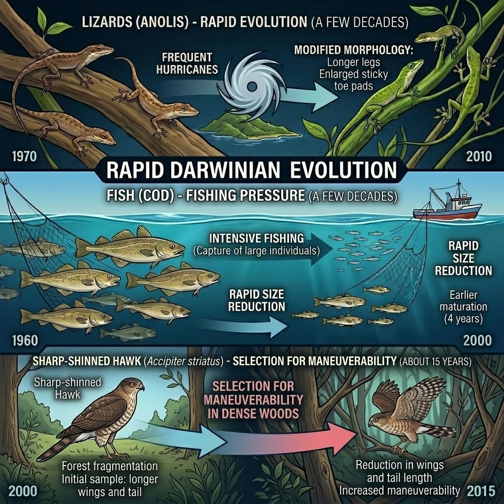 L'évolution rapide : lézard des murailles développant des cæcums, pinsons de Darwin aux becs changeants