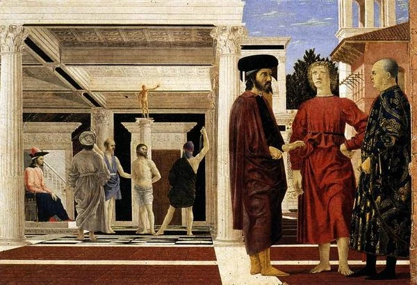 A Flagelação de Cristo, Piero della Francesca (1444-1478) — ilustração da perspectiva euclidiana