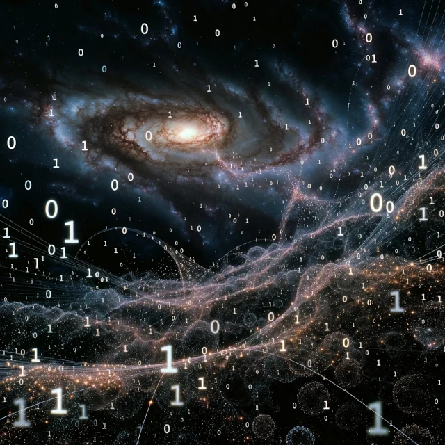 La información como bloque fundamental del universo, mezclando bits y estructuras cósmicas