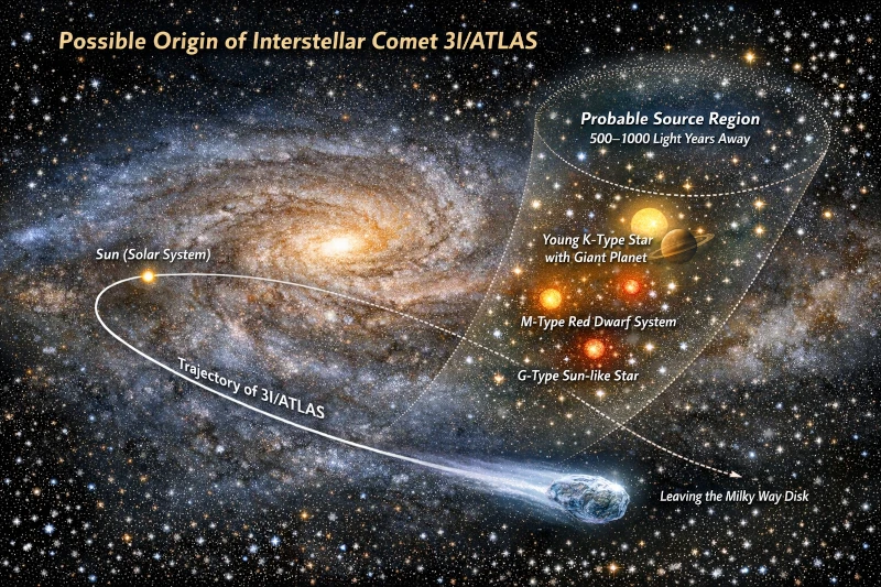 comète interstellaire 3I/ATLAS traversant le système solaire