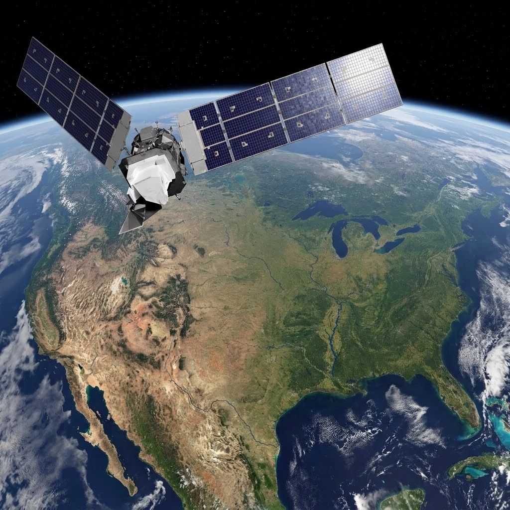 Satellite Landsat en orbite au-dessus des États-Unis : observation continue du territoire