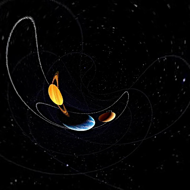 Simulation numérique du problème à trois corps montrant des trajectoires chaotiques