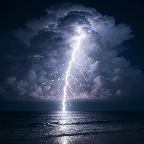 スーパーボルトが海上の大気を照らす