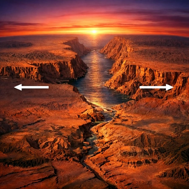 Plate tectonics showing the movements of lithospheric plates above the Earth's mantle
