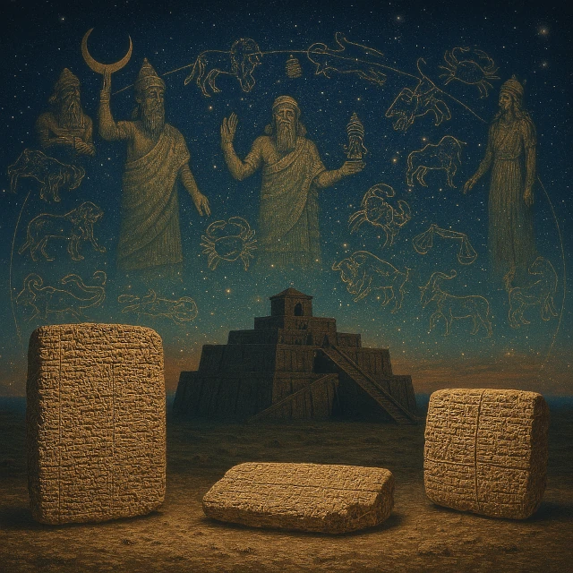 Mesopotamian astronomy with cuneiform tablets and ziggurat