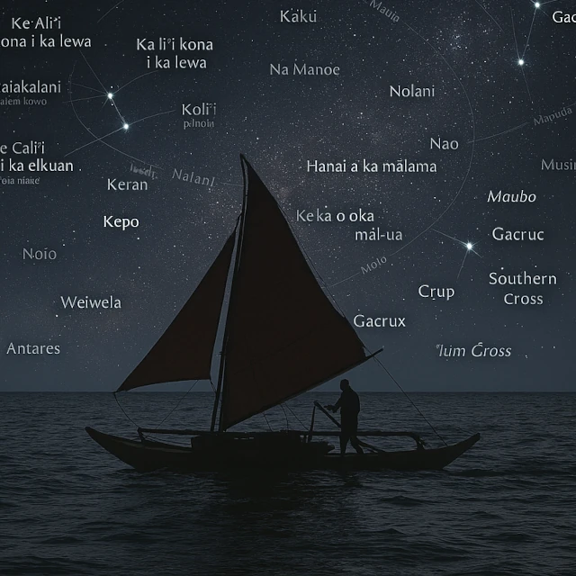 Representation of Polynesian astronomy with stellar navigation and va'a