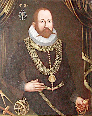 Portrait of Tycho Brahe with his prosthetic nose and astronomical instruments