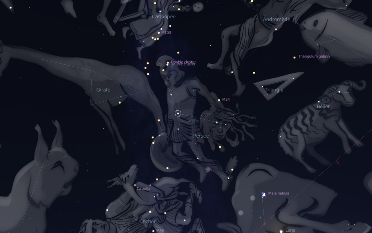 December sky for children, Perseus constellation