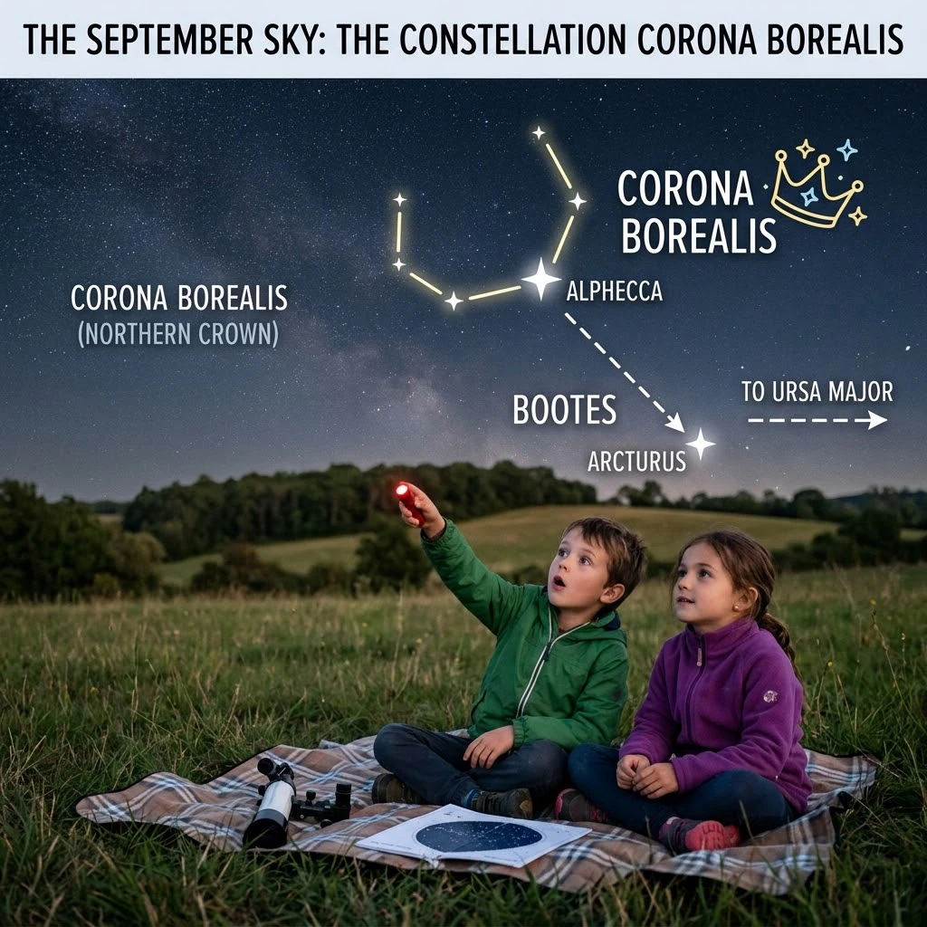 Ciel de septembre pour enfants, constellation de la Couronne boréale