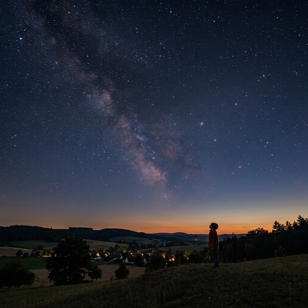 Starry sky with a bright planet shining with a steady light among twinkling stars