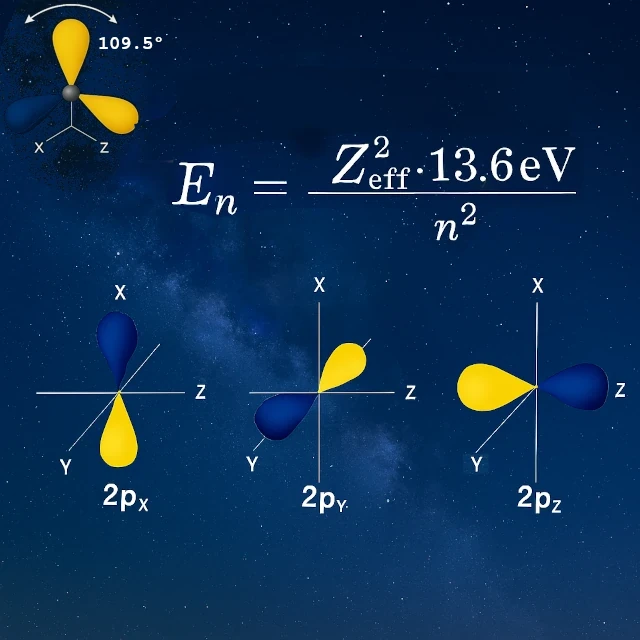 Representation of the three p orbitals (px, py, pz) with their spatial orientations